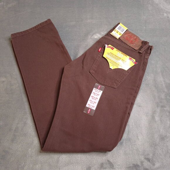 Vintage Levis Mens 501 Original Fit Jeans 29 Brown Preshrunk New Old Stock - Picture 1 of 8